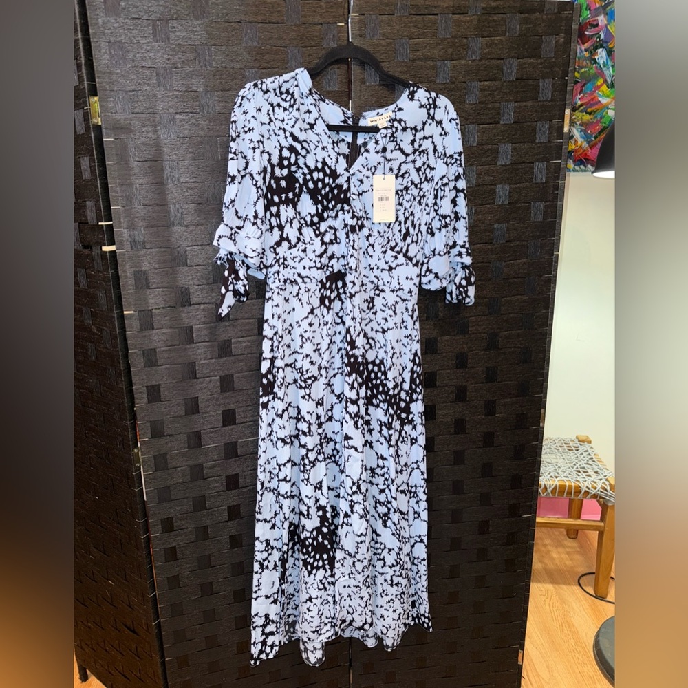 Whistles Blue And Black Floral Animal Neeve Dress